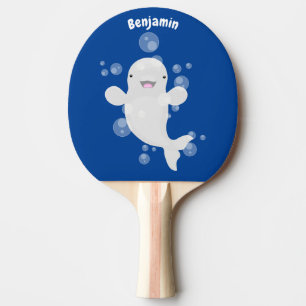 Cute beluga whale bubbles cartoon illustration ping pong paddle