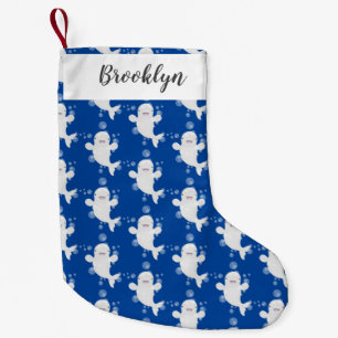 Cute beluga whale bubbles cartoon illustration small christmas stocking