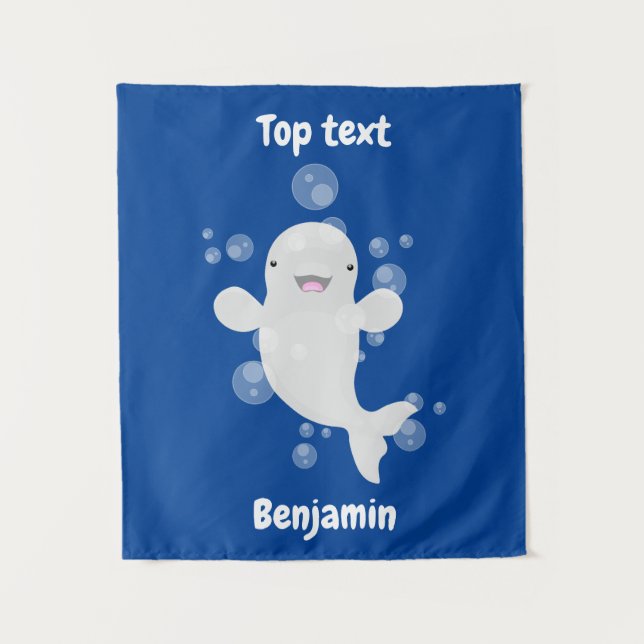 Cute beluga whale bubbles cartoon illustration  tapestry (Front)