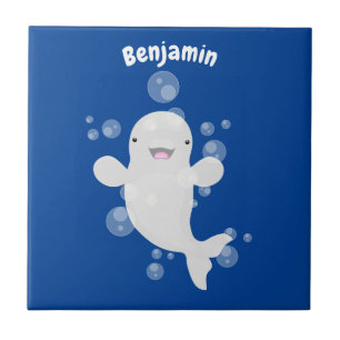 Cute beluga whale bubbles cartoon illustration tile