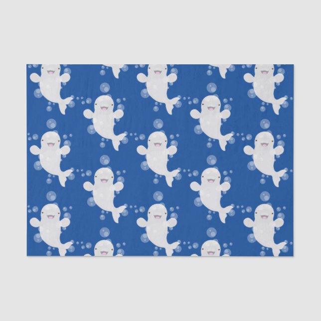 Cute beluga whale bubbles cartoon illustration tissue paper (Front)