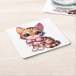 Cute Bengal Cat Lover Funny Kitty Mom Kitten Square Paper Coaster