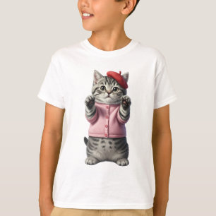 Cute Beret Tabby Cat Kids T-Shirt