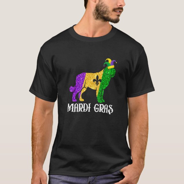 Cute Bernard Dog Lover Mardi Gras Party Jester Mas T-Shirt (Front)