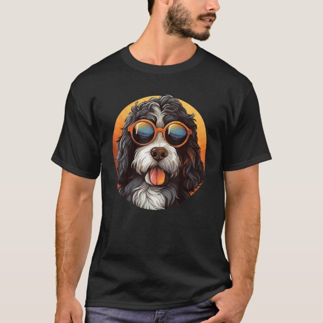 Cute Bernedoodle With Sunglasses Colorful Graphic  T-Shirt (Front)