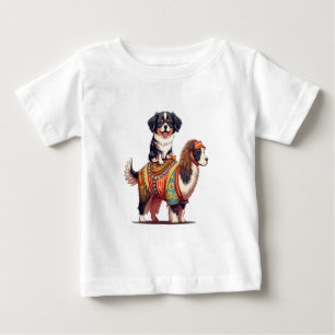 Cute Bernese Dog Riding on Llama Baby T-Shirt