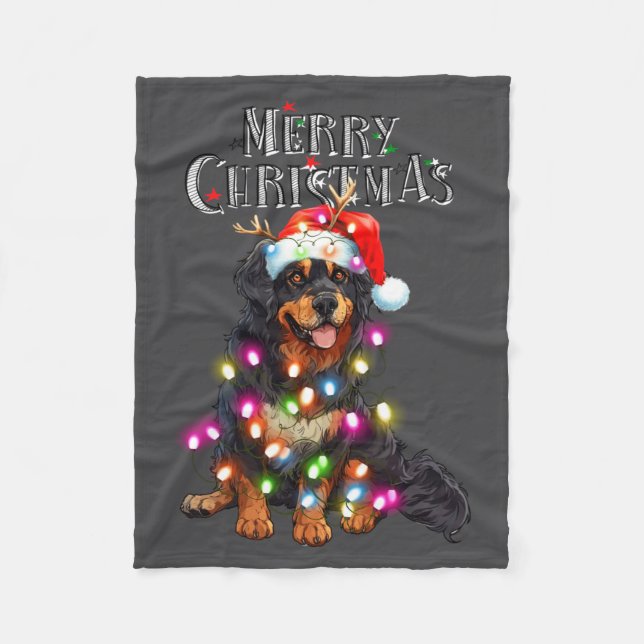 Cute Bernese Mountain Christmas Lights Xmas Dog Lo Fleece Blanket (Front)