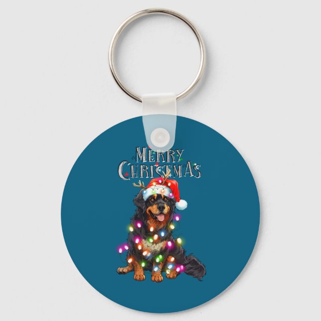 Cute Bernese Mountain Christmas Lights Xmas Dog Lo Keychain (Front)