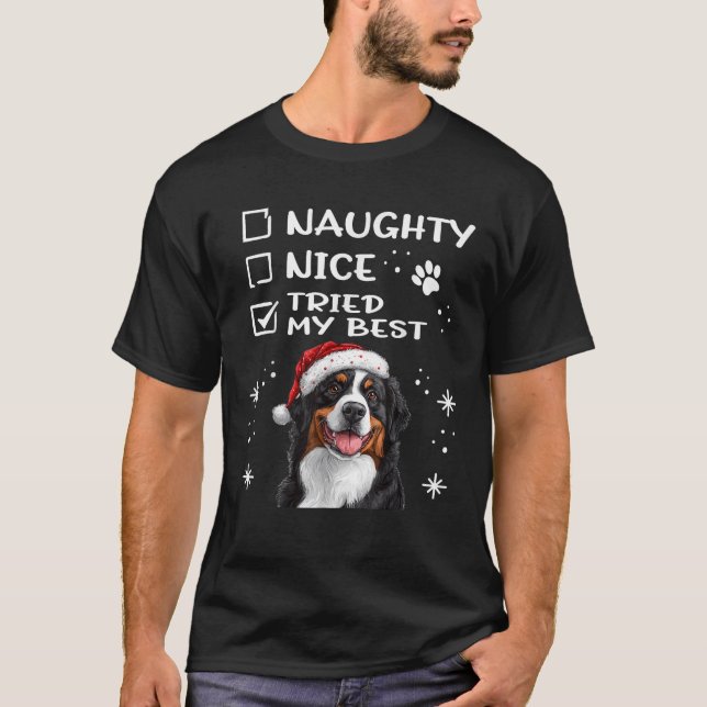 Cute Bernese Mountain Dog Christmas Naughty Nice T T-Shirt (Front)