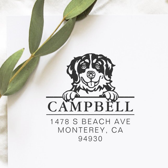 Cute Bernese Mountain Dog Custom Dog Address   Self-inking Stamp (Creator Uploaded)