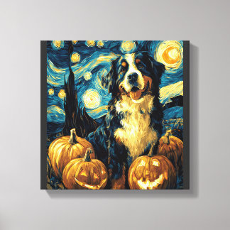 Cute Bernese mountain Dog Halloween Jack O Lantern Canvas Print
