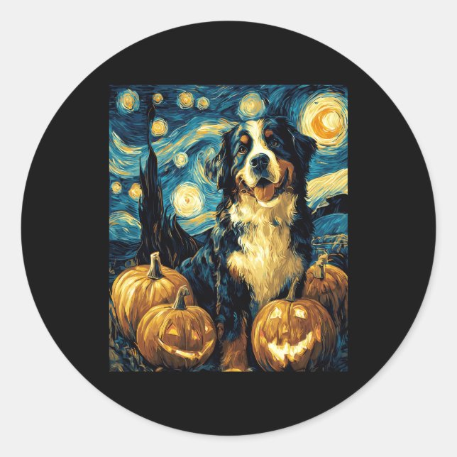 Cute Bernese mountain Dog Halloween Jack O Lantern Classic Round Sticker (Front)