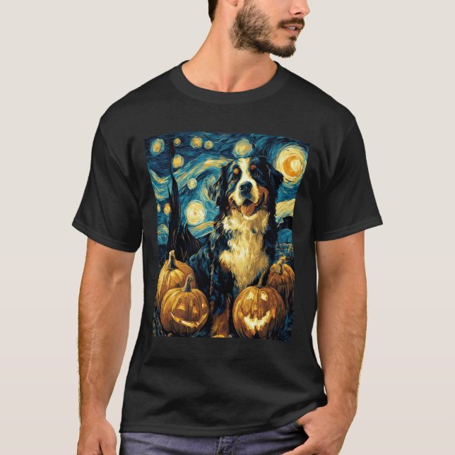 Cute Bernese mountain Dog Halloween Jack O Lantern T-Shirt (Front)