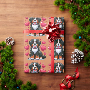 Cute Bernese Mountain Dog Happy Valentine's Day Wrapping Paper