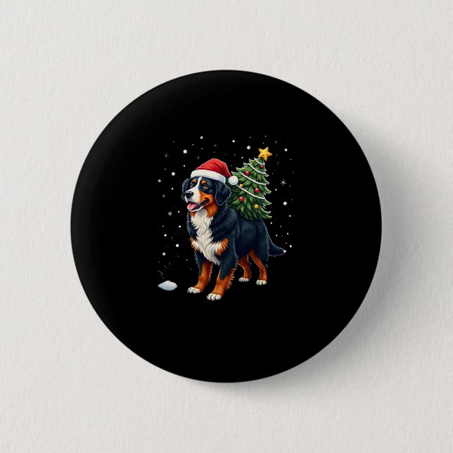 Cute Bernese Mountain Dog in a Christmas Tree for  2 Inch Round Button (Front)