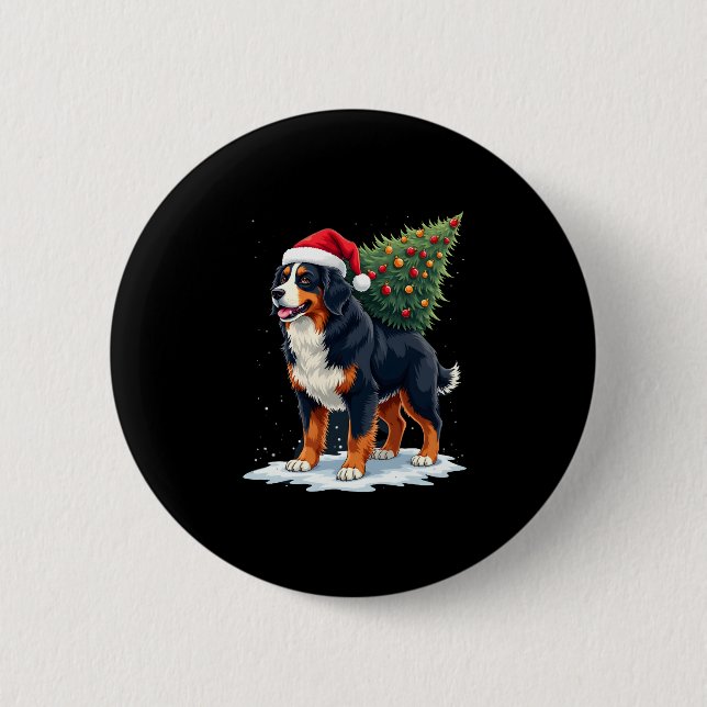 Cute Bernese Mountain Dog in a Christmas Tree for  2 Inch Round Button (Front)