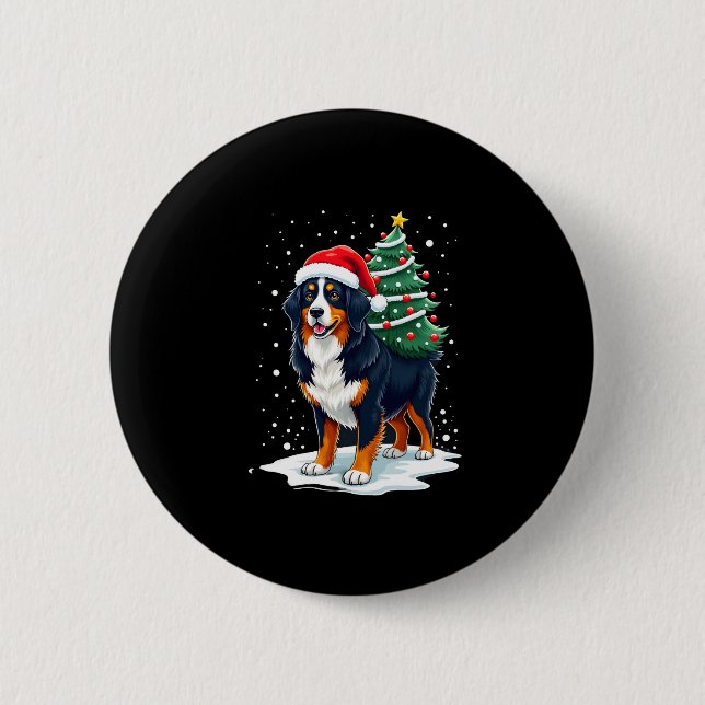 Cute Bernese Mountain Dog in a Christmas Tree for  2 Inch Round Button (Front)