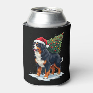 Cute Bernese Mountain Dog in a Christmas Tree for Can Cooler