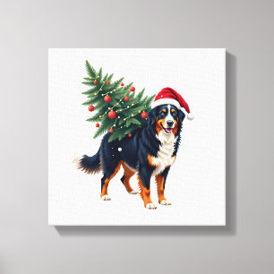 Cute Bernese Mountain Dog in a Christmas Tree for  Canvas Print