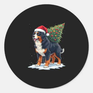 Cute Bernese Mountain Dog in a Christmas Tree for Classic Round Sticker