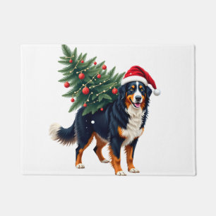 Cute Bernese Mountain Dog in a Christmas Tree for Doormat