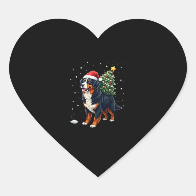 Cute Bernese Mountain Dog in a Christmas Tree for  Heart Sticker (Front)