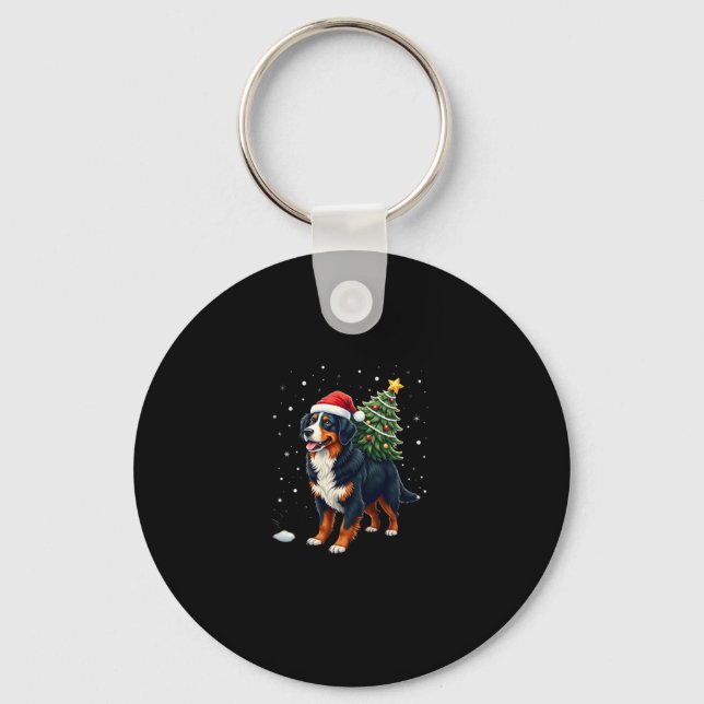 Cute Bernese Mountain Dog in a Christmas Tree for  Keychain (Front)