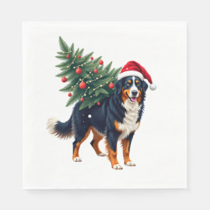 Cute Bernese Mountain Dog in a Christmas Tree for Napkin