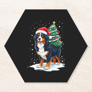 Cute Bernese Mountain Dog in a Christmas Tree for  Paper Coaster
