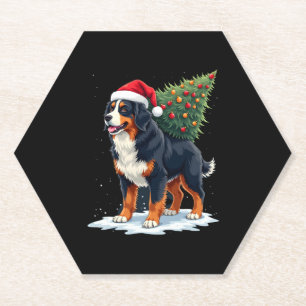 Cute Bernese Mountain Dog in a Christmas Tree for Paper Coaster