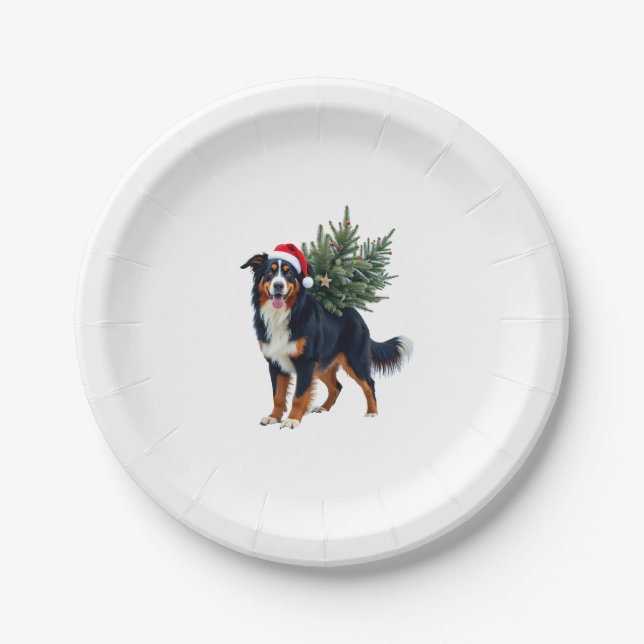 Cute Bernese Mountain Dog in a Christmas Tree for  Paper Plate (Front)