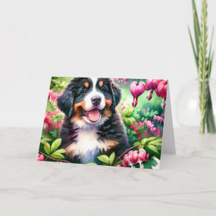 Cute Bernese Mountain Dog Puppy Bleeding Hearts Card