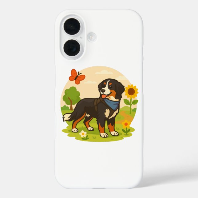 Cute Bernese Mountain Dog with Sunflower & Butterf Case-Mate iPhone Case (Back)