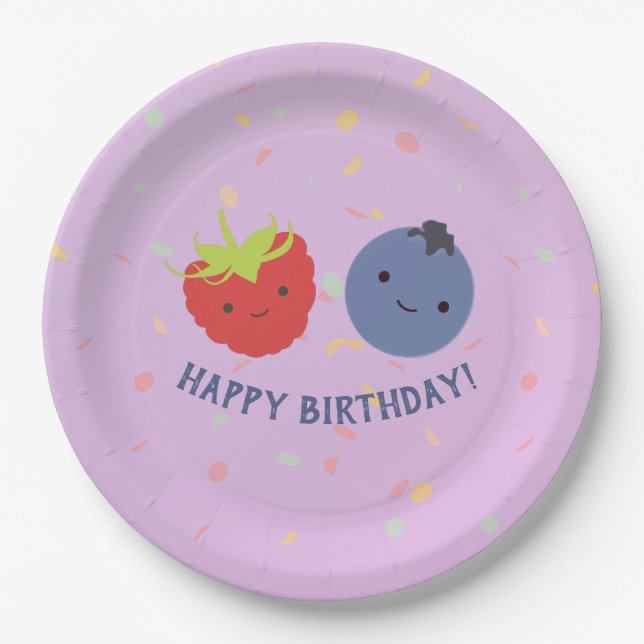 Cute Berry Berry Happy Birthday Kawaii Berries Paper Plate (Front)
