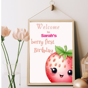 Cute Berry first birthday strawberry Poster