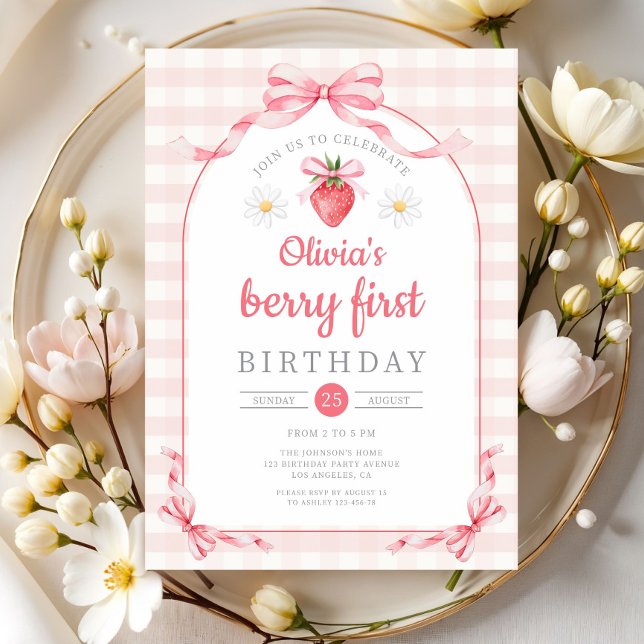 Cute Berry First Girl 1st Birthday Invitation (Cute Berry First Girl 1st Birthday Invitation)