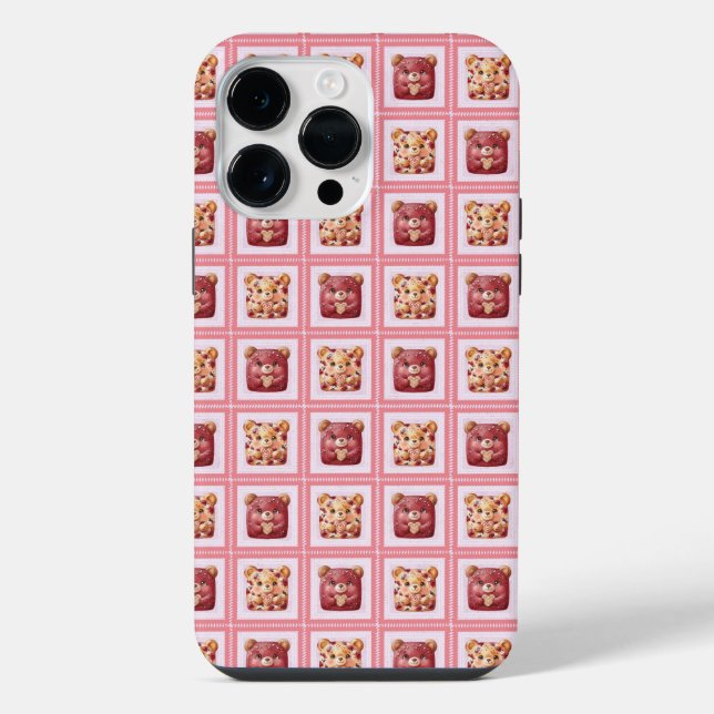 Cute Berry Patchwork Teddy Bear iPhone Case (Back)