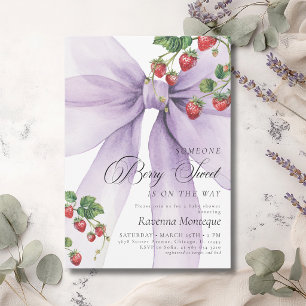 Cute Berry Sweet Lilac Bow Strawberry Baby Shower Invitation