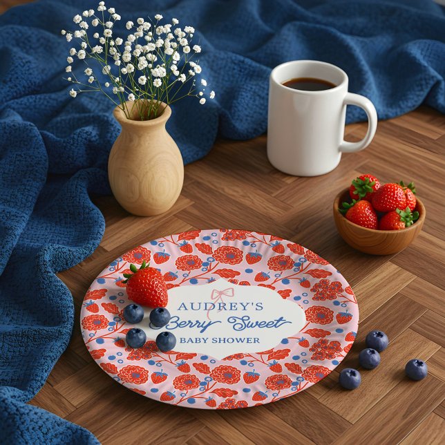 Cute Berry Sweet Strawberry Blueberry Baby Shower Paper Plate (Cute Berry Sweet Strawberry Blueberry Baby Shower Paper Plates)