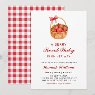 Cute Berry Sweet Strawberry Girl Baby Shower Invitation
