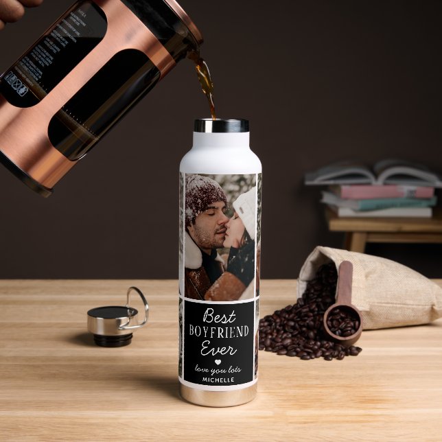 Cute 'Best Boyfriend Ever' 5 Photo Collage Water Bottle (Coffee)