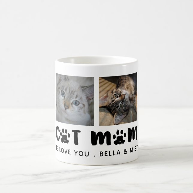 Cute BEST CAT MOM EVER Paw Print Photo Collage Coffee Mug (Center)