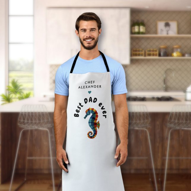 Cute Best Dad Ever Colourful Seahorse Father Name Apron (Creator Uploaded)