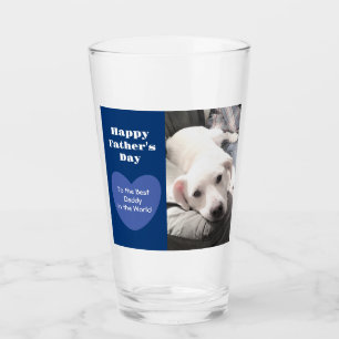 Cute Best Dad Ever Puppy Dog Blue Heart One Photo Glass