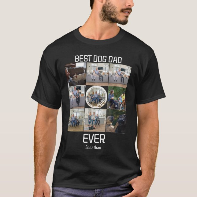 Cute Best Dog Dad Ever Custom 9 Photo Collage T-Shirt (Front)