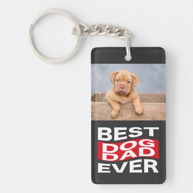 Cute Best Dog Dad Ever Pet Photo Custom Keychain (Front)