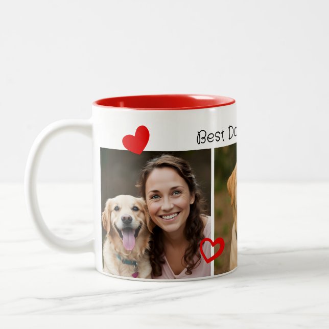 Cute Best Dog Mom Hearts 3 Photo Two-Tone Coffee Mug (Left)