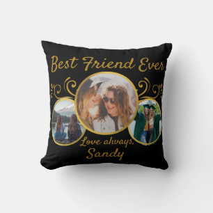 Cute Best Friend Ever photo Black Gold custom Throw Pillow