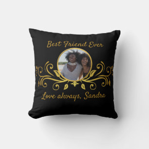 Cute Best Friends Ever photo Black Gold custom Throw Pillow