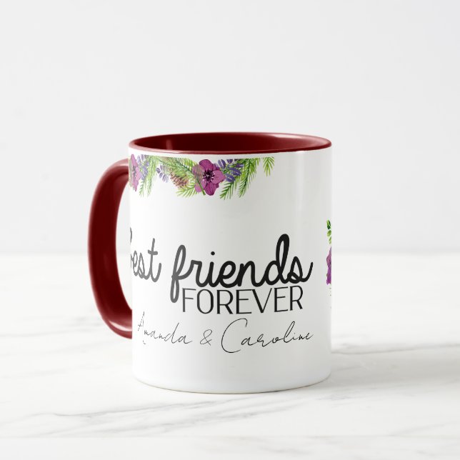 Cute Best Friends Forever BFF Custom Floral Mug (Front Left)
